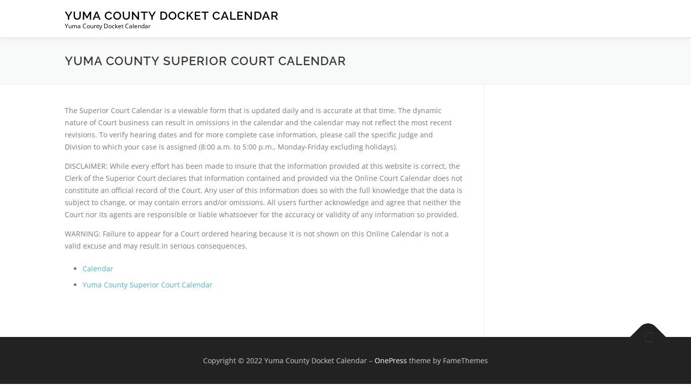 Yuma County Superior Court Calendar - Yuma County Docket Calendar